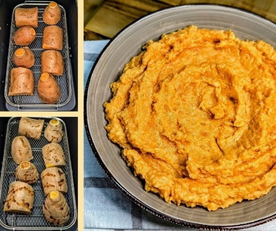Purée de patates douces onctueuse servie dans une assiette avec des épices